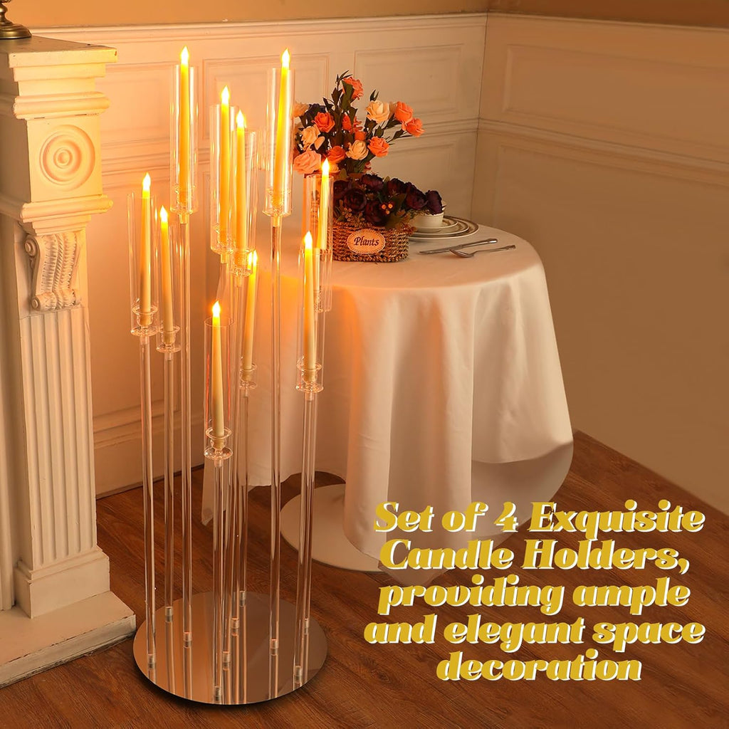 4 Pcs 10 Arm 46.5 Acrylic Candelabra Table Centerpiece Floor Candelabras Clear Candle Holder with Removable