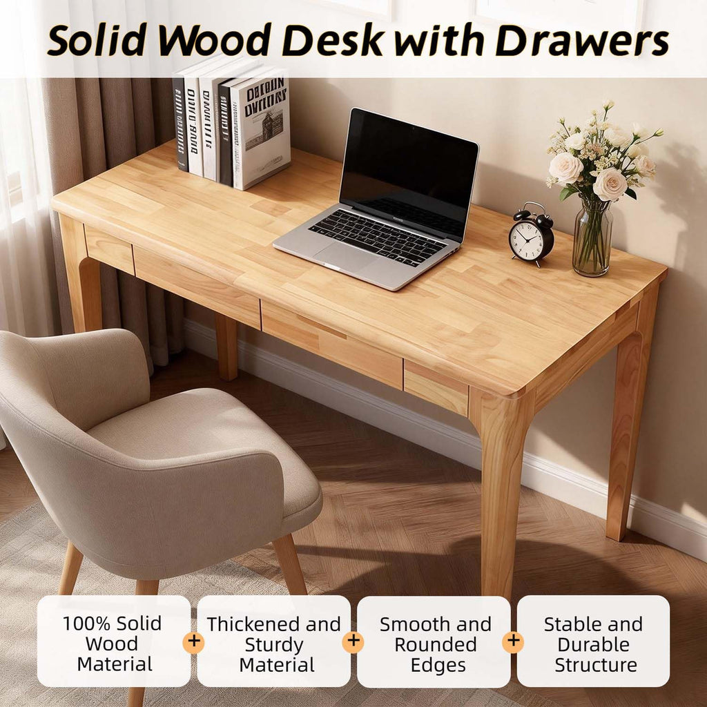 47" Solid Wood Simple Small Writing Desk with Storage drawers (Wood)