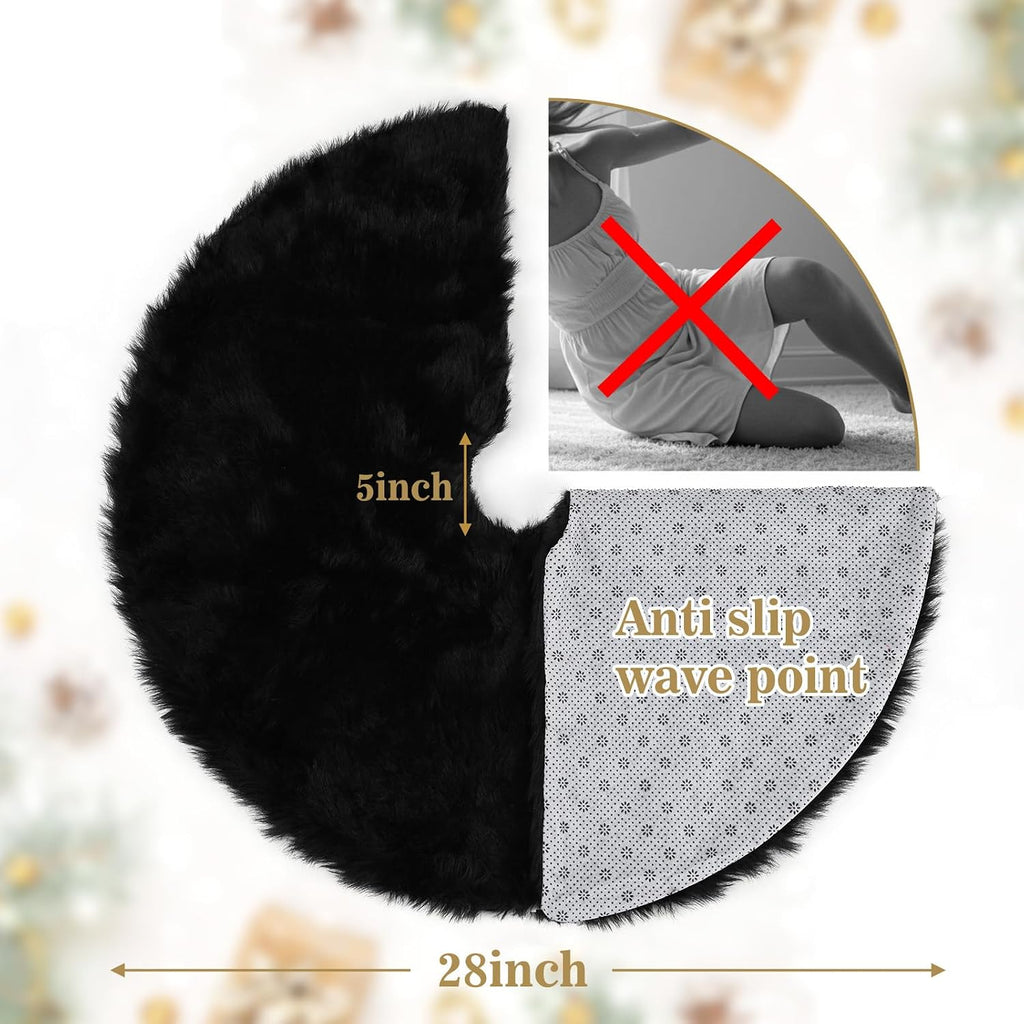 28 Inch Black Faux Fur Christmas Tree Skirt for Halloween Decorations