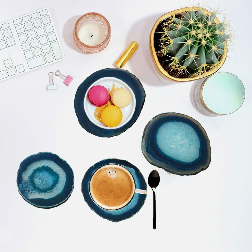 Teal Agate Coasters Geode Coasters Desk Decor - Set of 4
