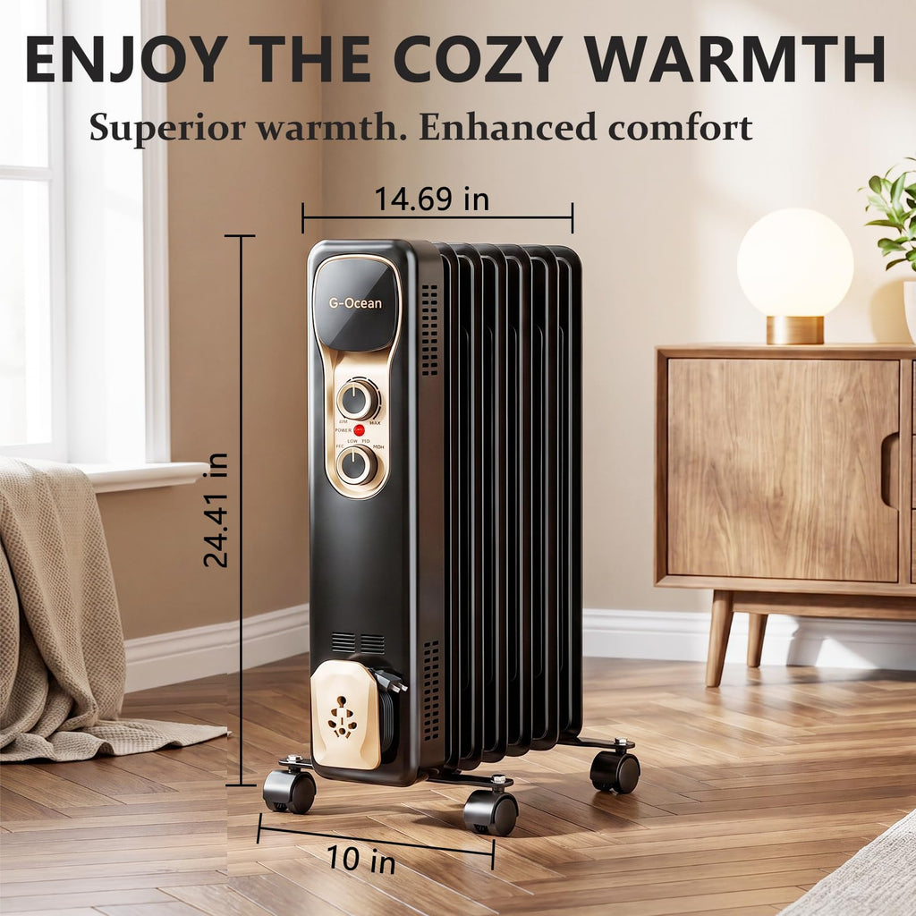 Oil Filled Radiator Heater,1500W,Manual Knob,Silent Heating