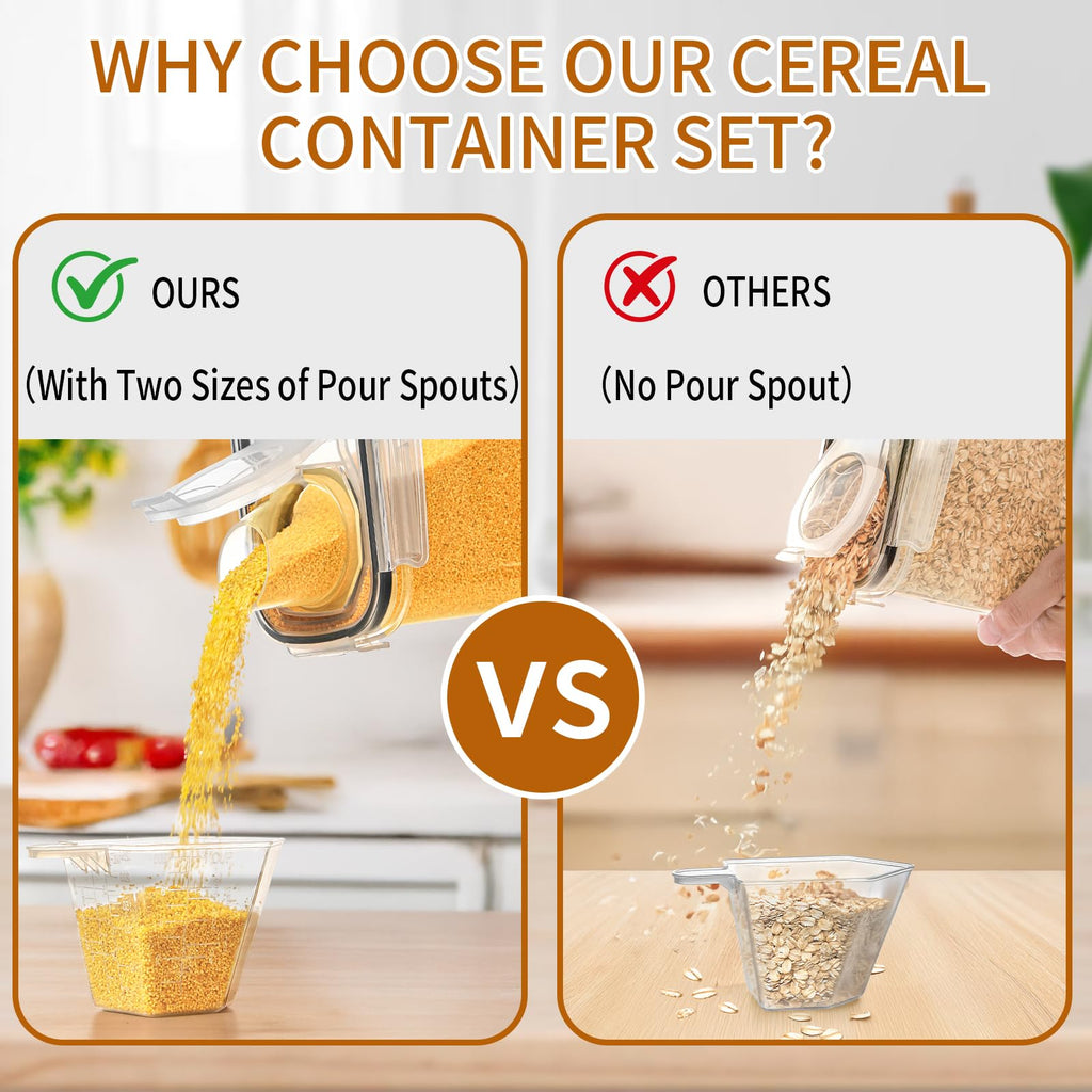Cereal Containers Storage Set (4L / 135.2oz), 8PCS Airtight Food Storage Containers with Lids, Cereal Dispensers