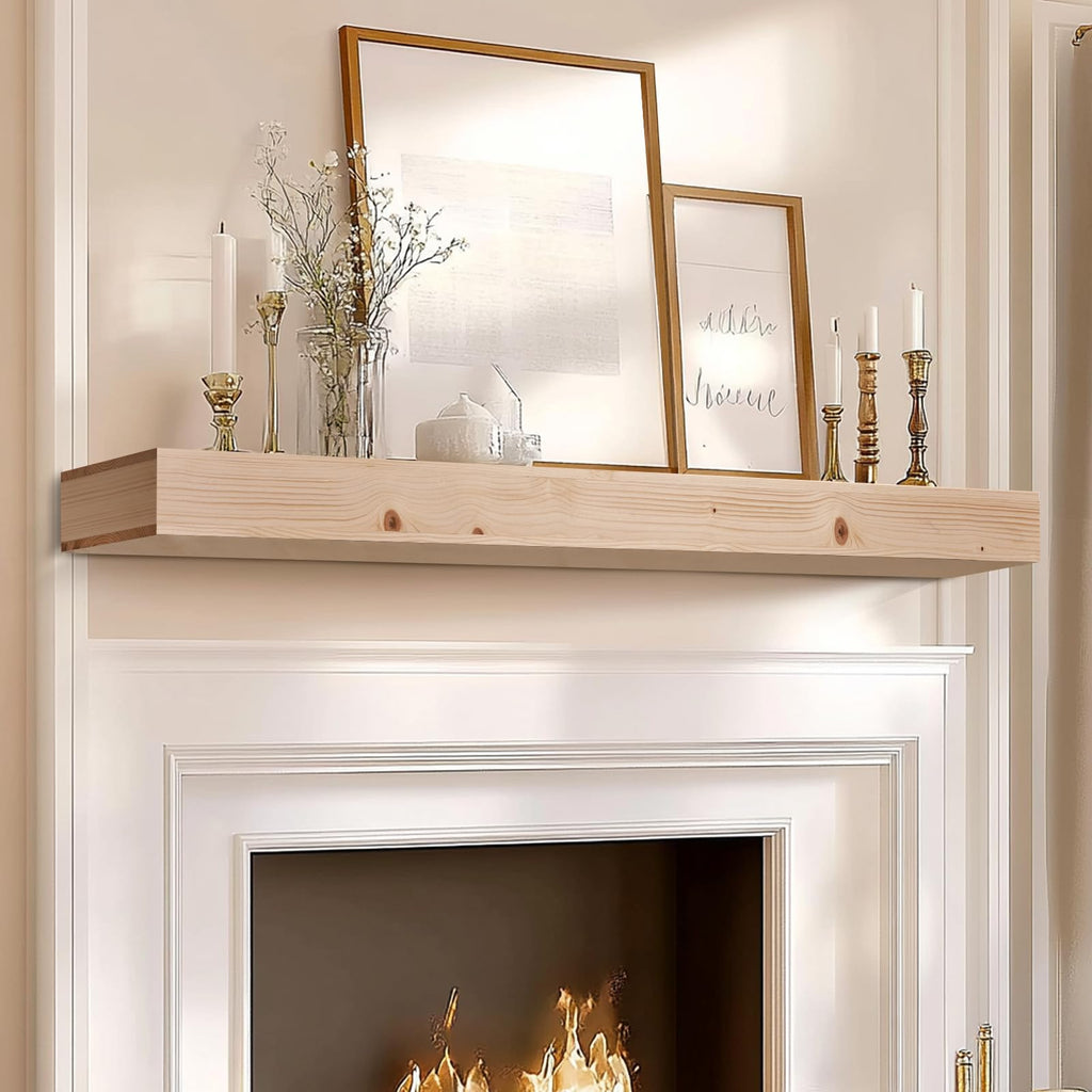 72x8x3in Solid Wood Fireplace Mantel, Unfinished DIY Color