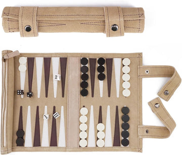 Roll-up Suede Backgammon Game Cream