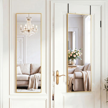47"x14" Mirror Full Length, Wall Mounted/Over the Door, Gold