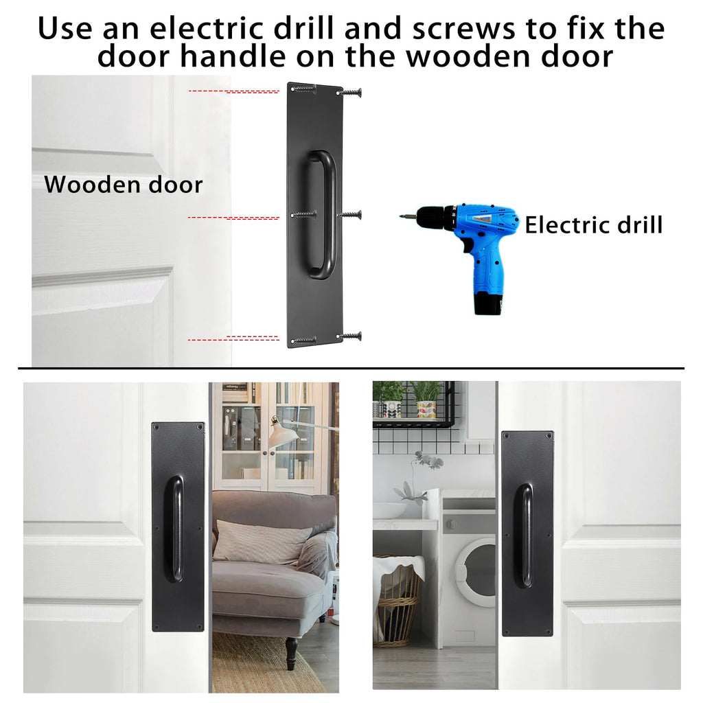 1 Set 16" Stainess Steel Door Handle Pull Push Plate Handle,Black