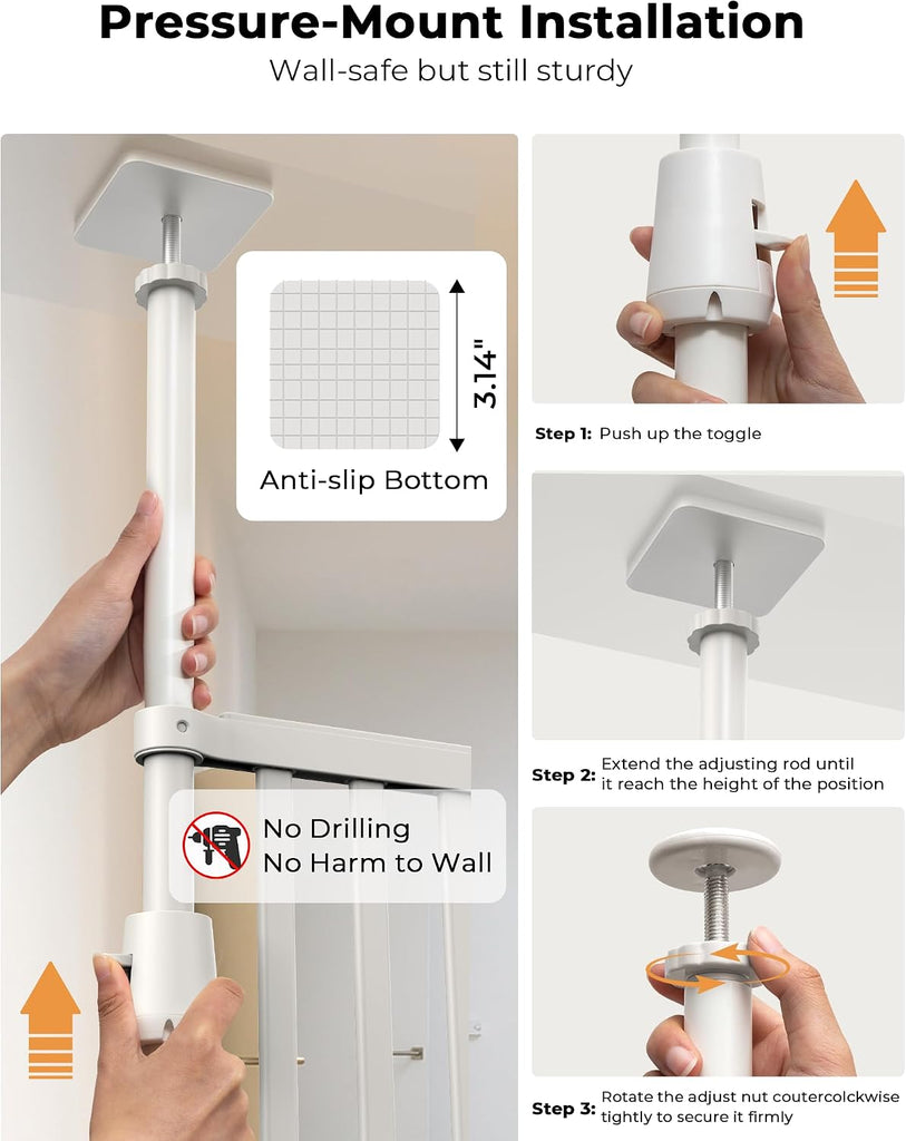 Extra Tall Cat Gate for Doorway: 74.8"-90.5" Tall Cat Gates for Pet 30.3"-38.2" Wide Pressure Mount No Wall Drilling