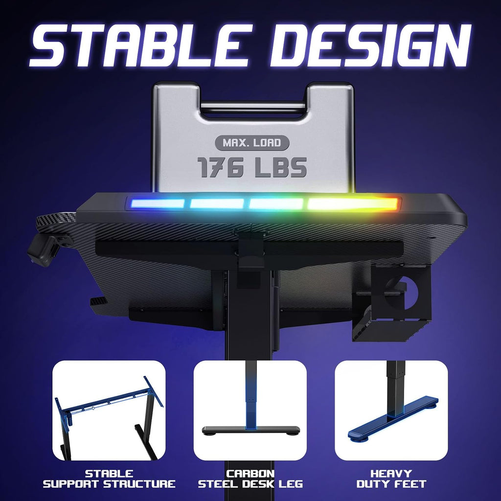 55" x 24" Electric Gaming Standing Desk with LED Lights & Host Shelf | Gaming Desk with Music Sensing APP Control