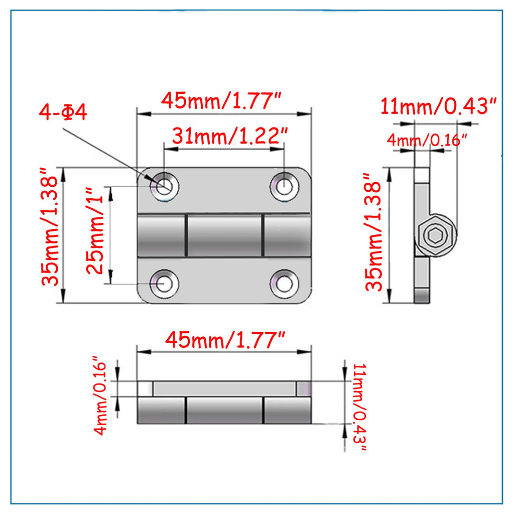 Adjustable Position Control Hinges, Black, 45 * 35, 4Pack