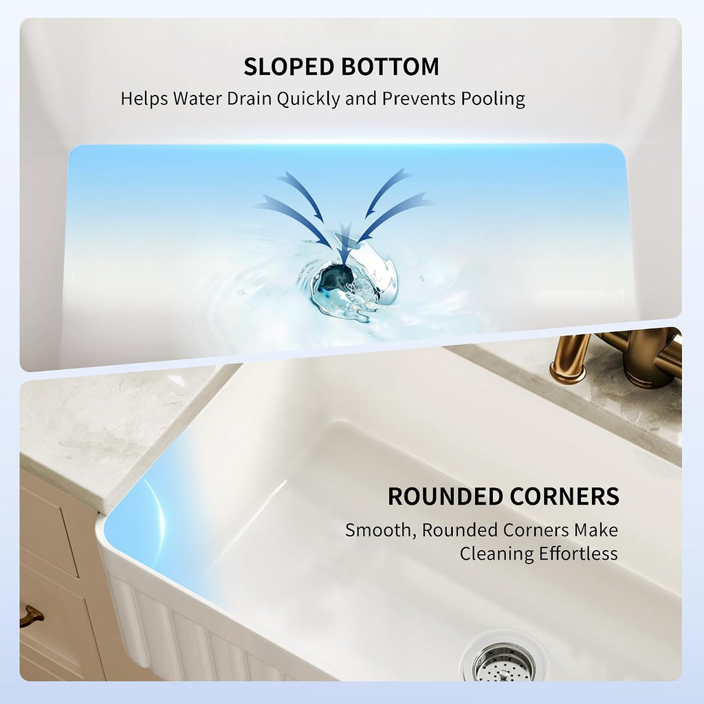White Farmhouse Sink Apron Front Farm Kitchen Sink 33 inch | Single Bowl Deep Drop-in Undermount Reversible Sinks