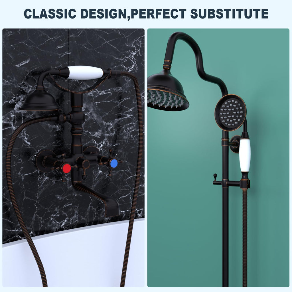 Vintage Hand-held Shower Rain Sprayer Telephone Shaped Ceramic Shower Head with 59 Inch Hose (Oil Rubbed Bronze)