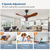 36 Inch Solid Wood Ceiling Fan with Remote,Ceiling Fan no Light,6 Speeds,Noiseless,Reversible DC Motor,Modern Ceiling Fans without Lights for Living Room Bedroom Farmhouse,Patios A101-B0DFTPFKSH