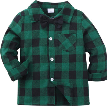 Boys Button Down Shirt Plaid Flannel Dress Shirt Long Sleeve