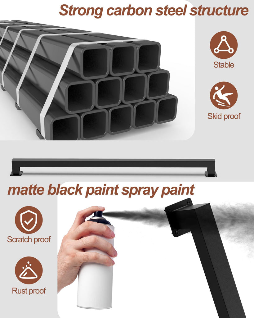 13FT Square Tube Black Black Handrail for Indoor Stair