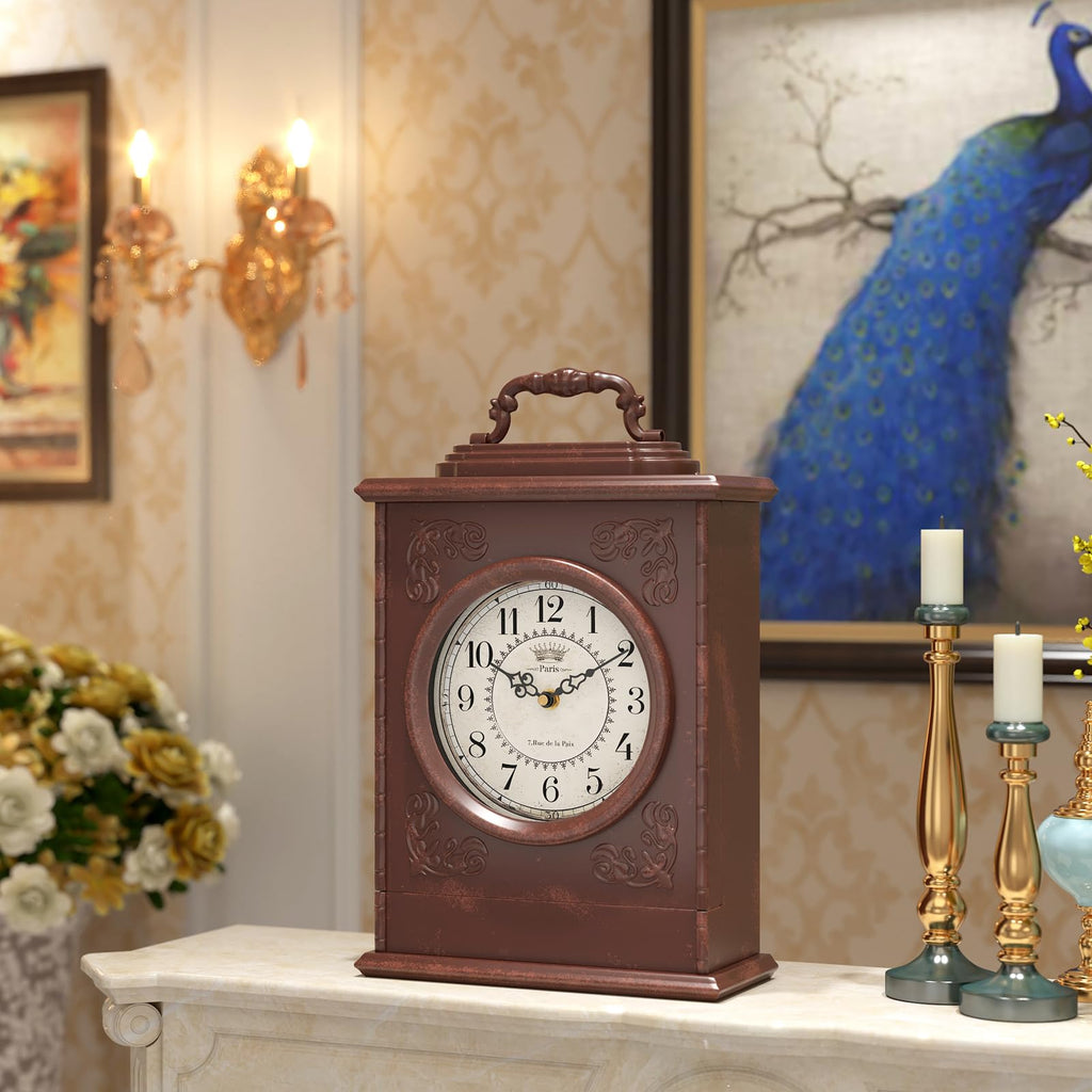 Vintage Mantel Clock with Hidden Safe, Antique Brown Style