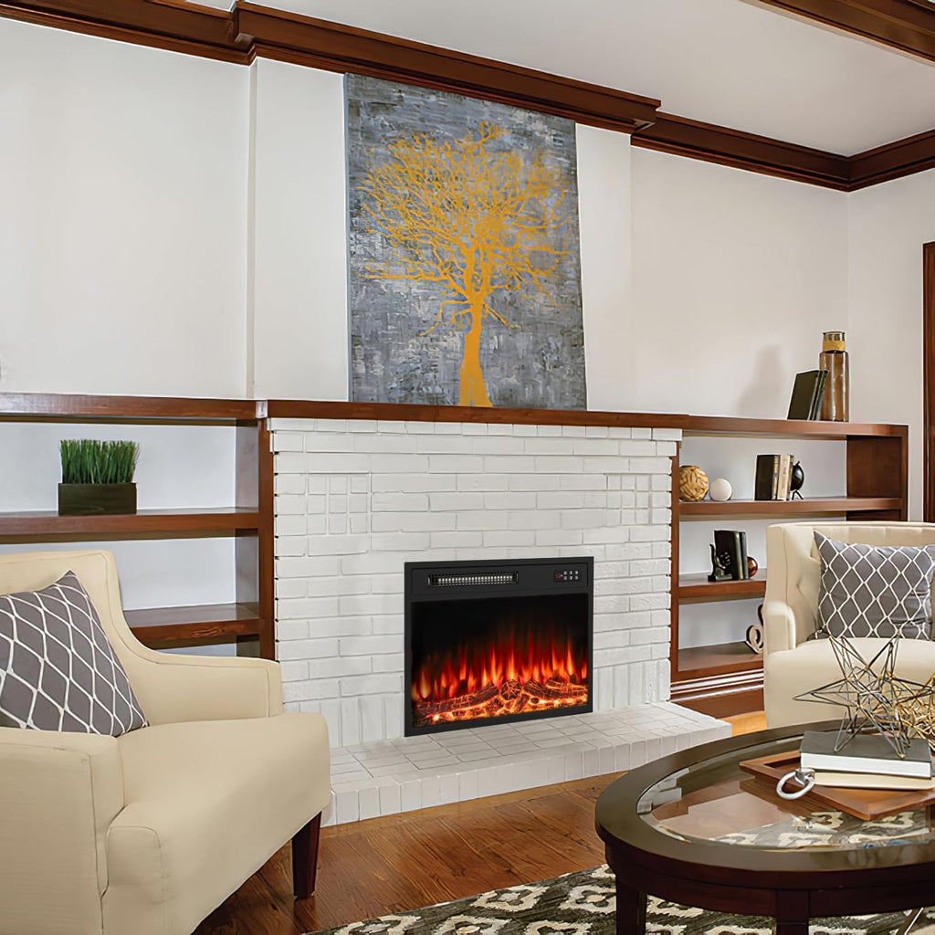 23 inch Electric Fireplace Insert with Stove Heater for TV Stand,LED Realistic Flame,Recessed Mounted Fireplace