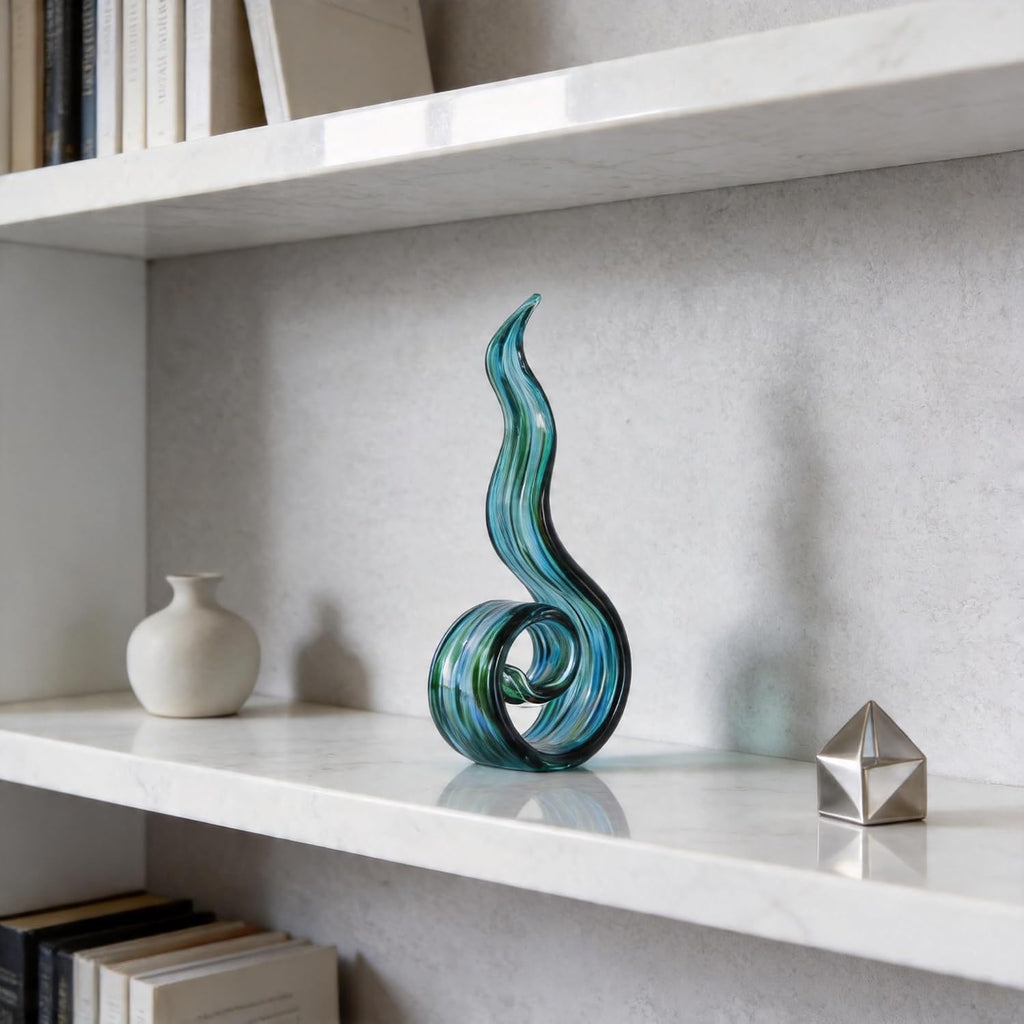 Hand Blown Glass Sculptures, Abstract s, and Green Glass Art Decorations Perfect for Decorating Coffee