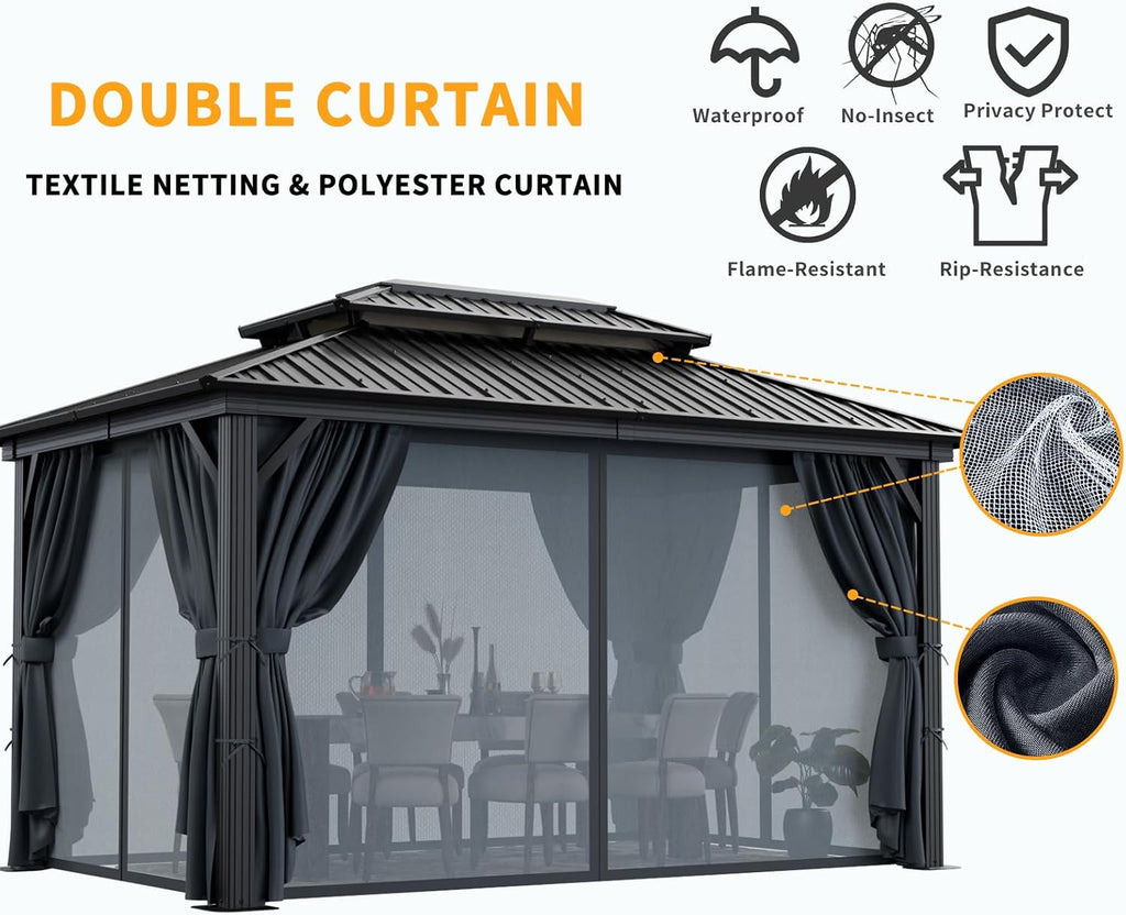 10x12 Hardtop Gazebo on Clearance with Heavy Duty Galvanized Steel Metal roof