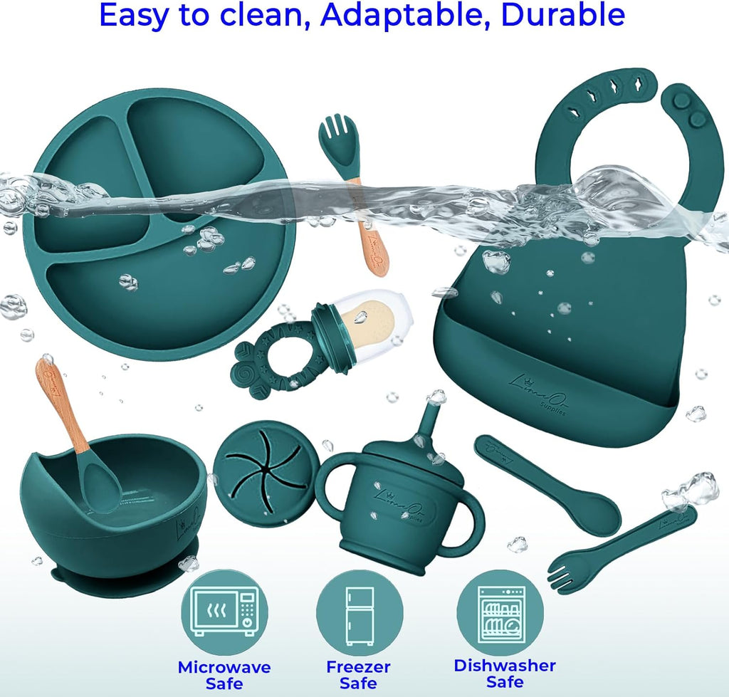 Feeding Set, 14PCS, Baby plates and bowls Set - Silicone Bibs