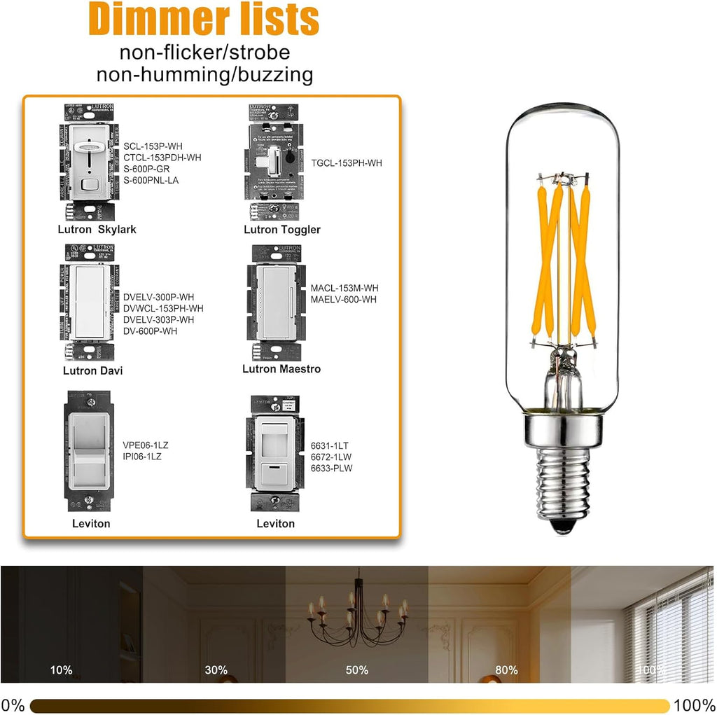 T6 E12 LED Candelabra Bulbs,4W 40W Equivalent,2700K Warm White