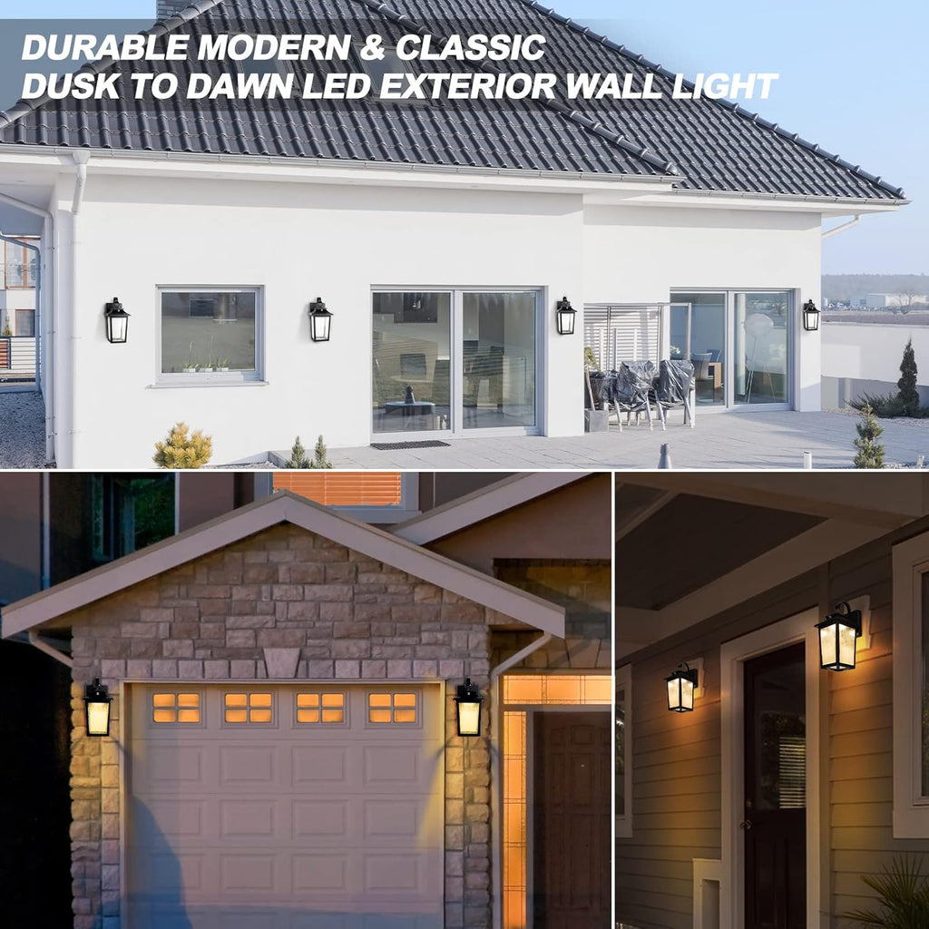LED Dusk to Dawn Outdoor Wall Lantern with Sensor - Exterior Porch Lighting Fixtures