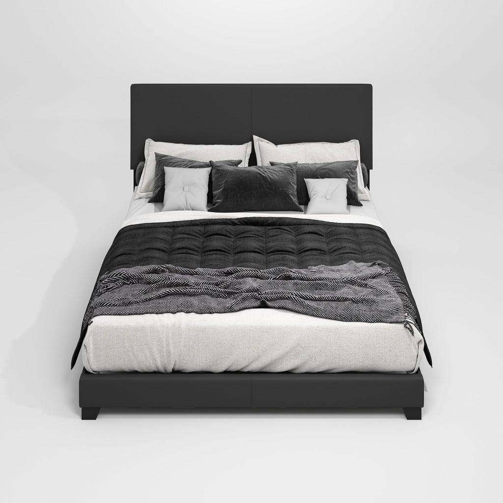 Bed Frame, California King Size Bedframe with PU Leather Upholstery Headboard, Bed with Legs, Wooden Slat Support