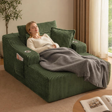 67" Oversized Chaise Lounge Chair Indoor, Boneless Chair with Cup Holders