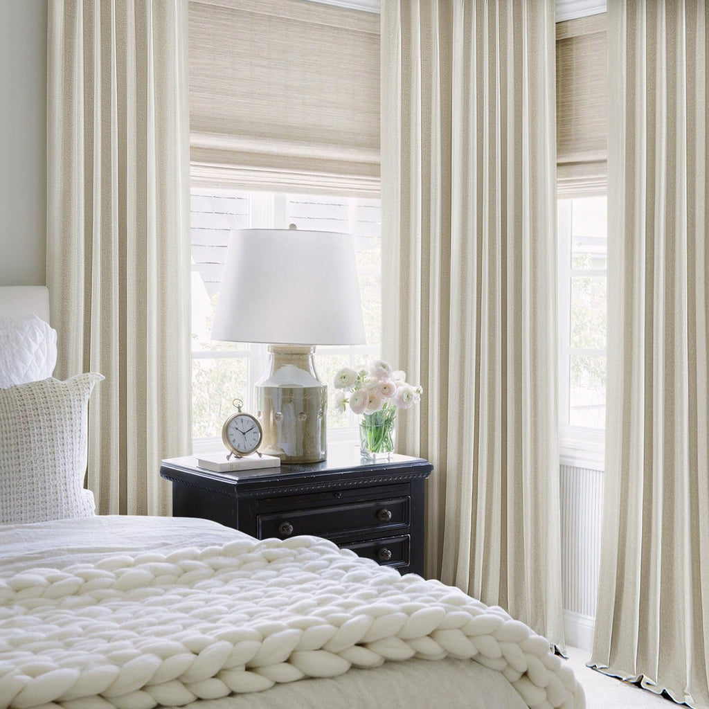 Linen Pinch Pleated 100% Blackout Curtains for Bedroom 84 Inch Long 2 Panels Set - Back Tab Track Cream Black Out