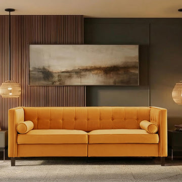78'' W Velvet Sofa, Mid-Century Love Seats Sofa Furniture with Bolster Pillows