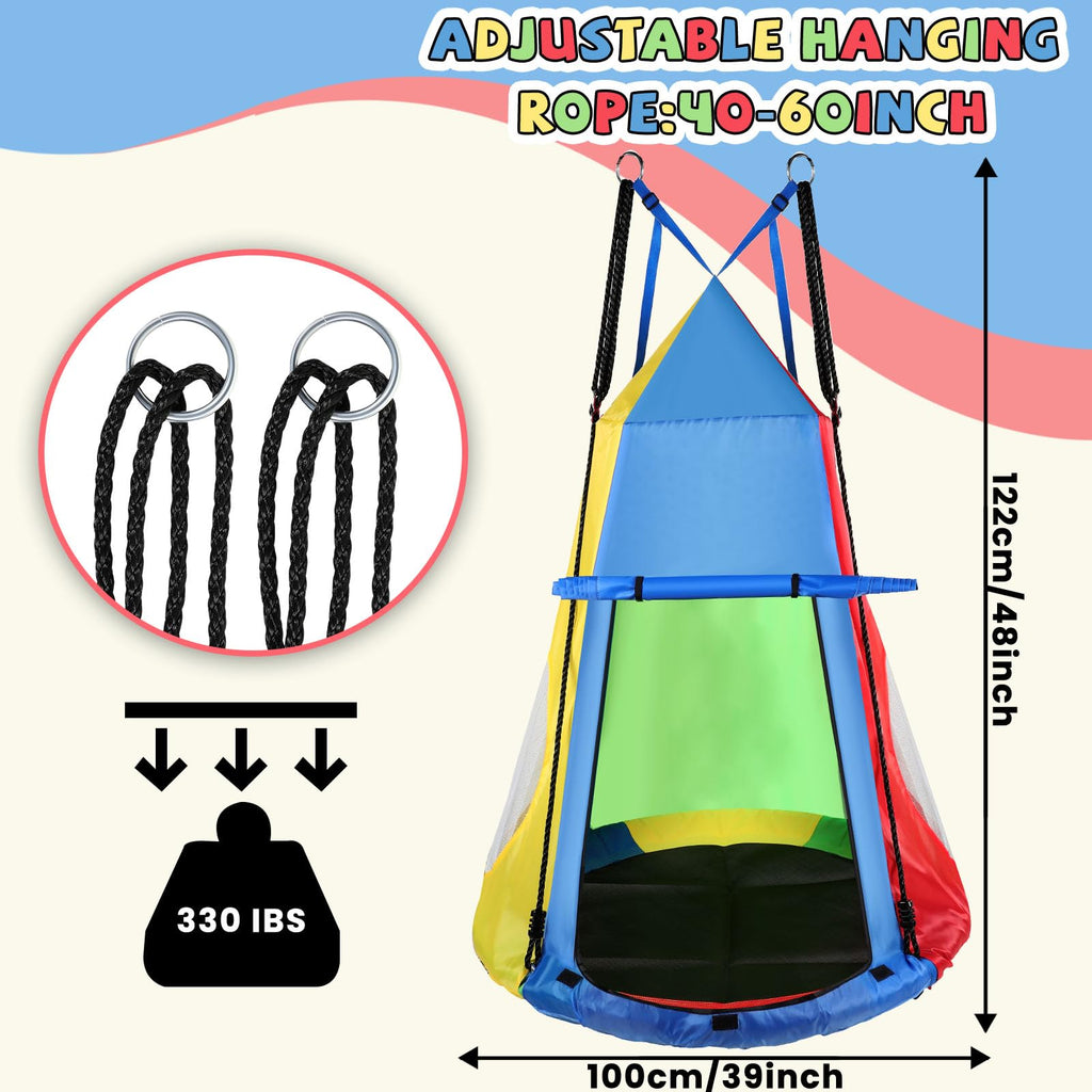 39 Inch Kids Hanging Tent Saucer Swing with LED Lights