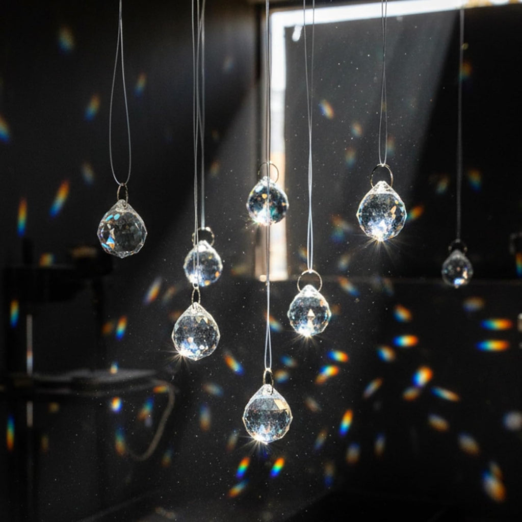 48pcs 20mm Clear Crystal Ball Prism with 48 Rings - Sun Shine Catcher Rainbow Pendants Maker Hanging Crystals