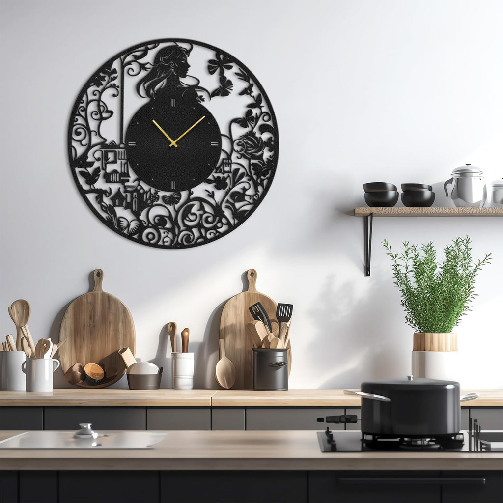 Metal Wall Clock Wall Art Decor, Victorian Silhouette Wall Sculpture Clock Silent Battery Operated Hangings Home