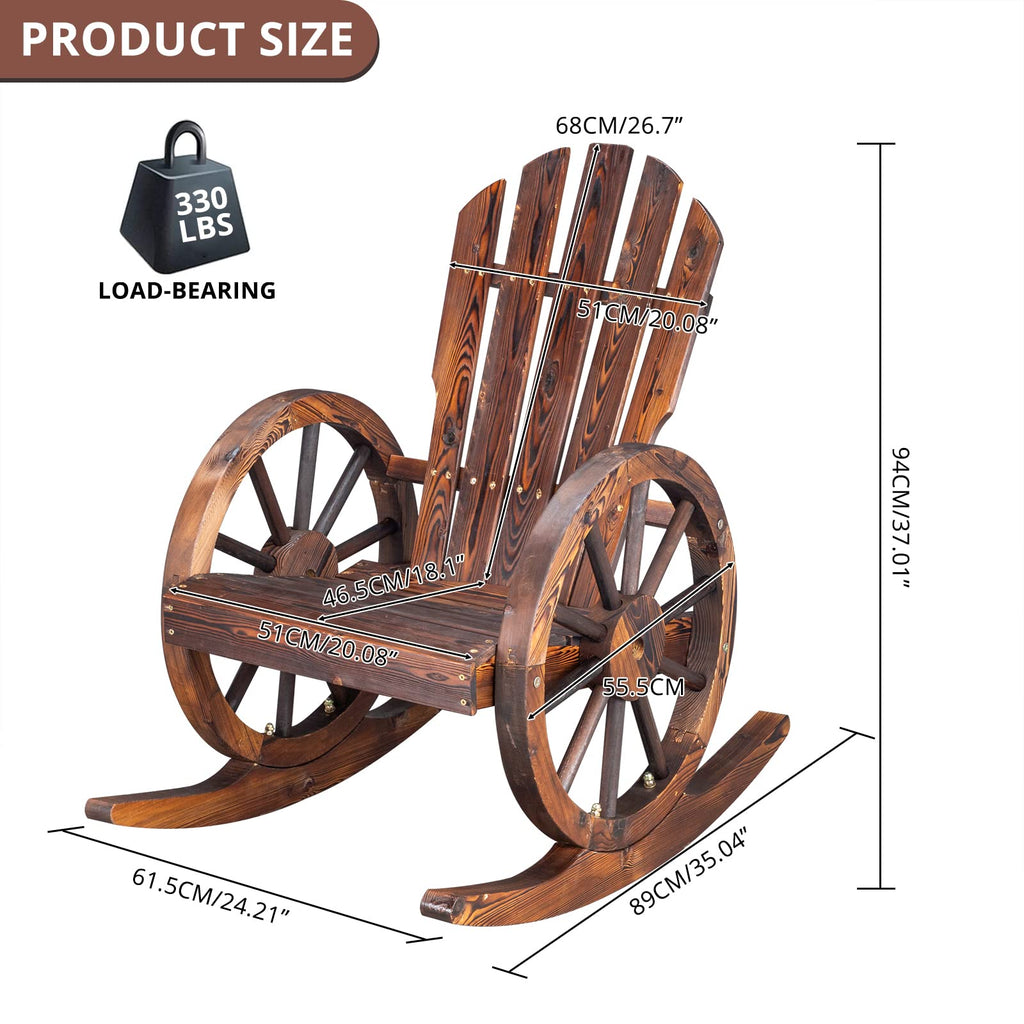 Adirondack Rocking Chair with Wheel Armrest for Garden Patio