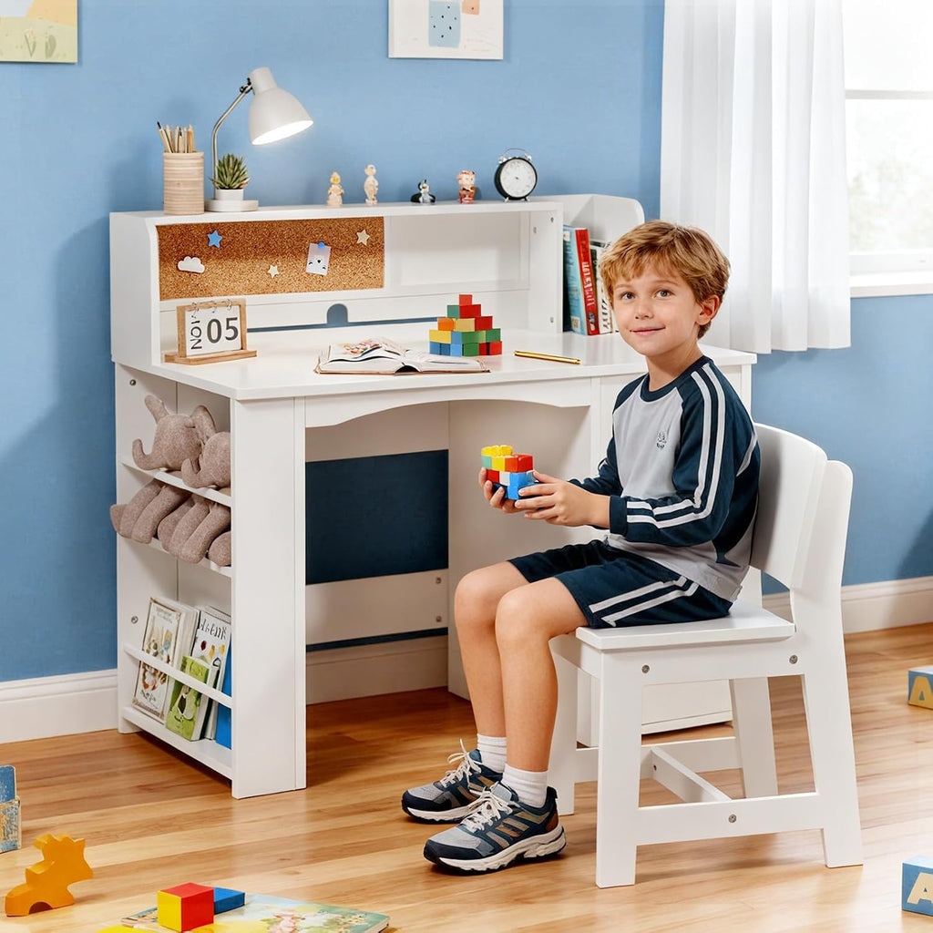 Kids Desk and Chair Set with Bookshelf & Storage Cabinet (Extra Large)