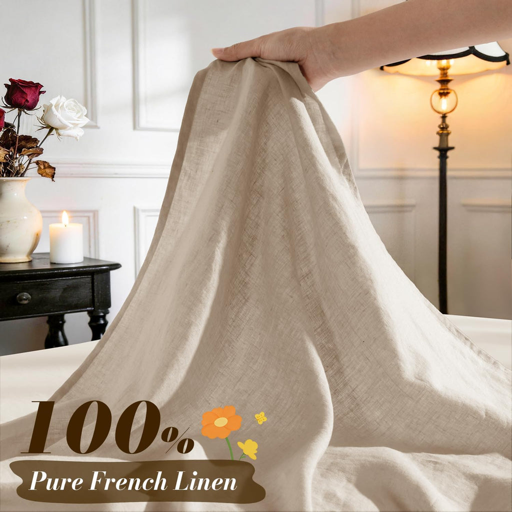 100% French Pure Linen Queen Sheets, Breathable and Durable Linen Bed Sheets, Anti-Tear, Machine Washable, 16 Inch