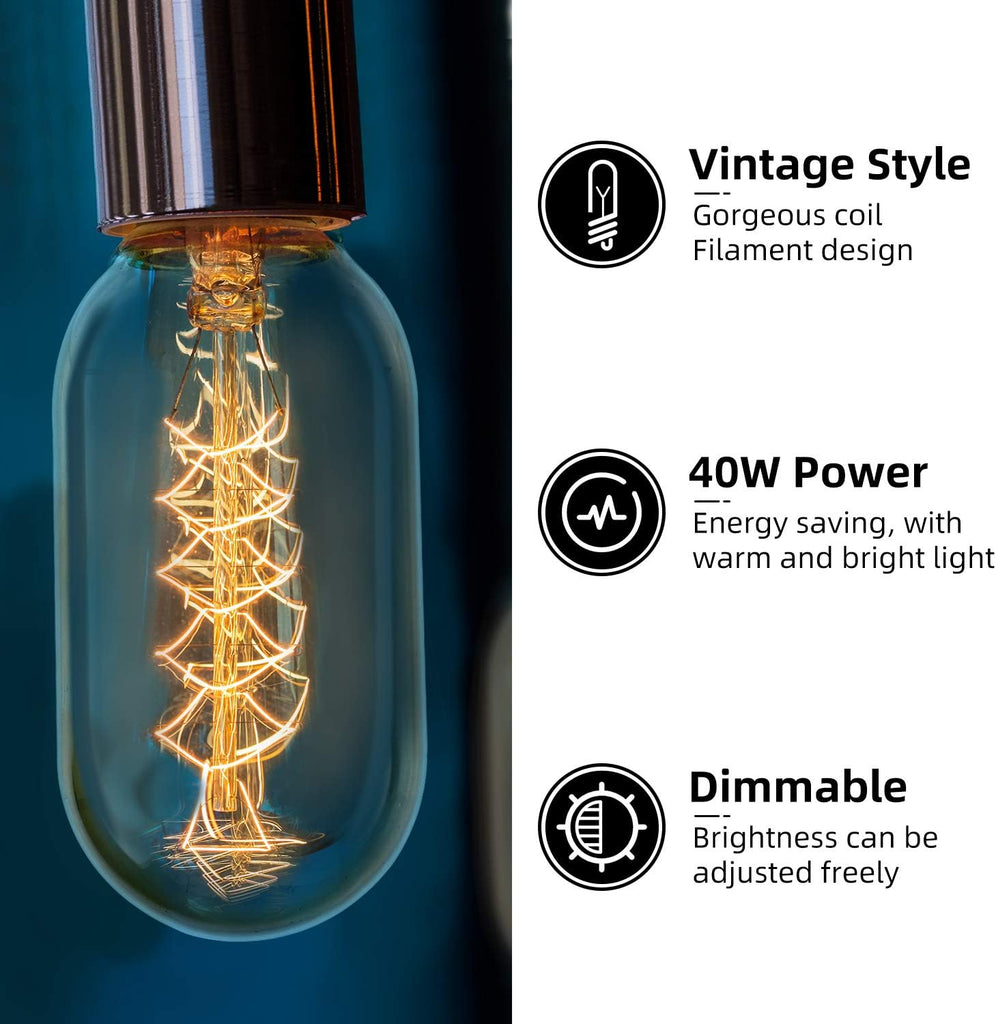 T45 Incandescent Light Bulbs,40W Edison Bulbs,E26,Amber Glass,Warm