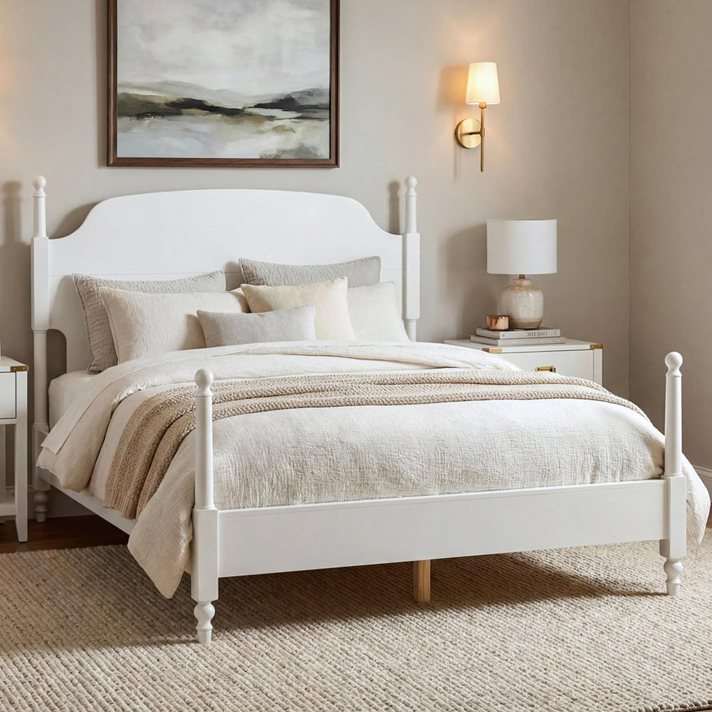 White Four Poster Spindle Bed Frame with Arched Headboard