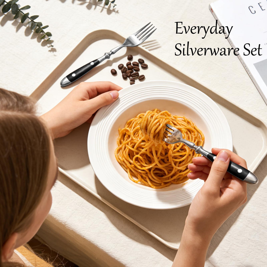 Black Silverware Set, 20pcs Flatware Set with Black Bakelite Handle