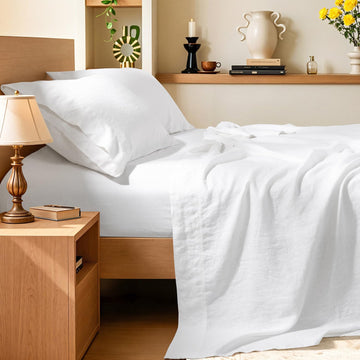 100% Queen Pure Linen Sheets Set, French Linen Flax Bed Sheets 4 Pcs