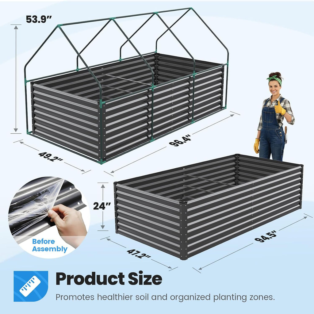 Large Raised Garden Bed with Cover 8x4x2 ft | Galvanized Raised Beds for Gardening Vegetables with Cover Metal