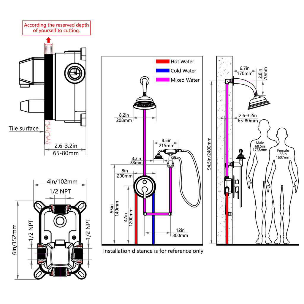 Rainfall Shower Head Set Wall Mount Shower System Vintage Shower Fixtures Set 8 Inch Overhead Shower Kit 2 Function