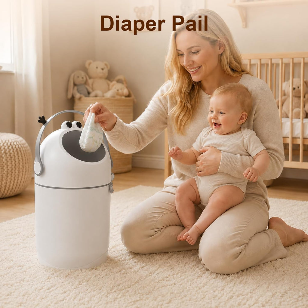 Odor-Locking Diaper Pail,Works with Regular Trash Bags (Grey and White)