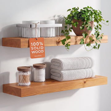 24 Inch Floating Shelves, High-End Solid Pine Wood, Set of 2