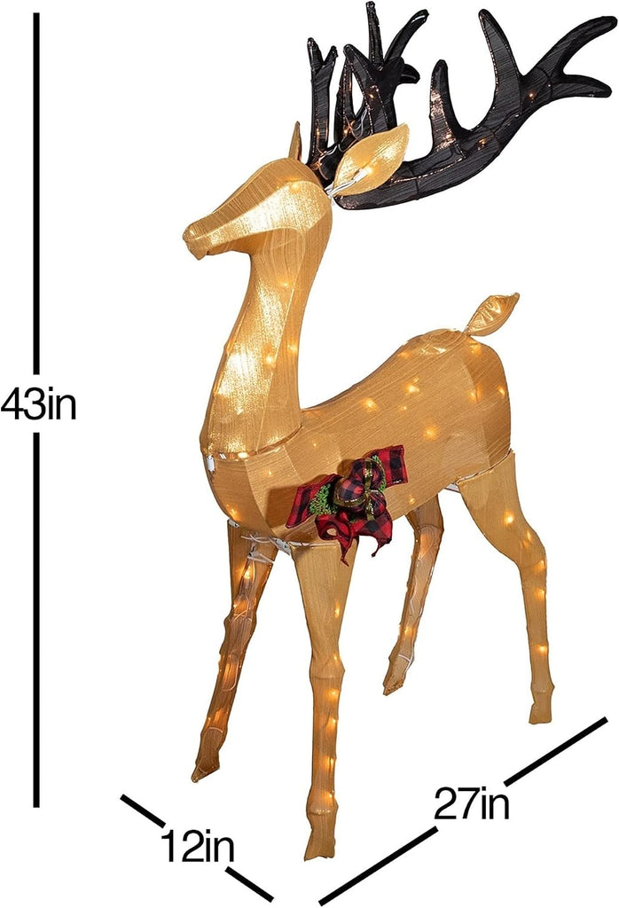 Pre-Lit Christmas Figurine Decoration, Gold Buck, 43in