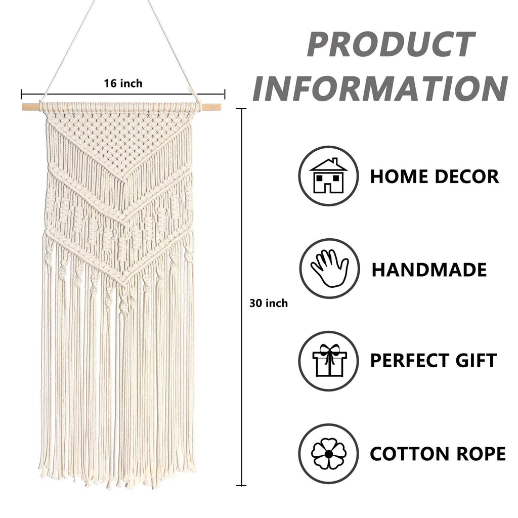 Macrame Wall Hanging Beige Woven Tapestry Bohemian Tassel Chic Home Geometric Art Apartment Dorm Room Nursery Party