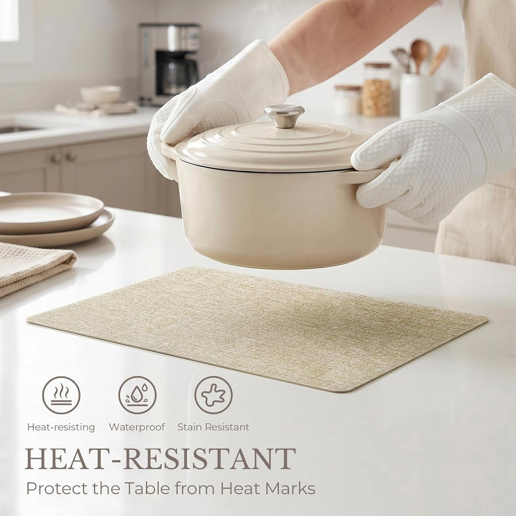 Faux Leather Vinyl Placemats, Beige - Set of 4