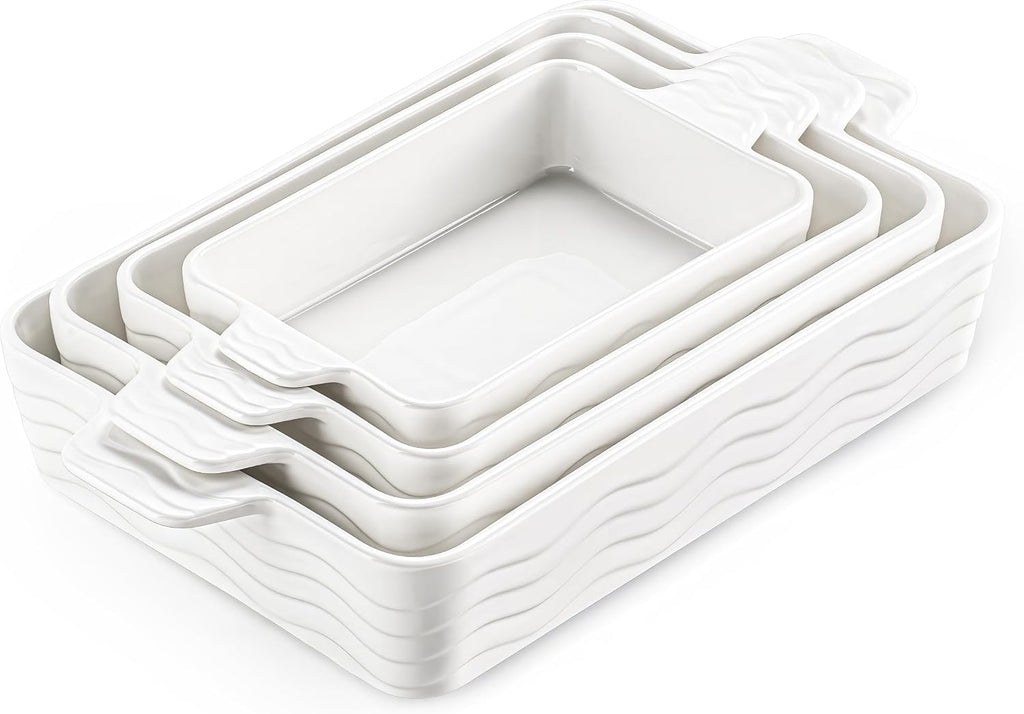Casserole Dishes for Oven, Ceramic Dishes Set of 4, Porcelain Pan with Handles, Rectangular Lasagna Pan for , Wedding