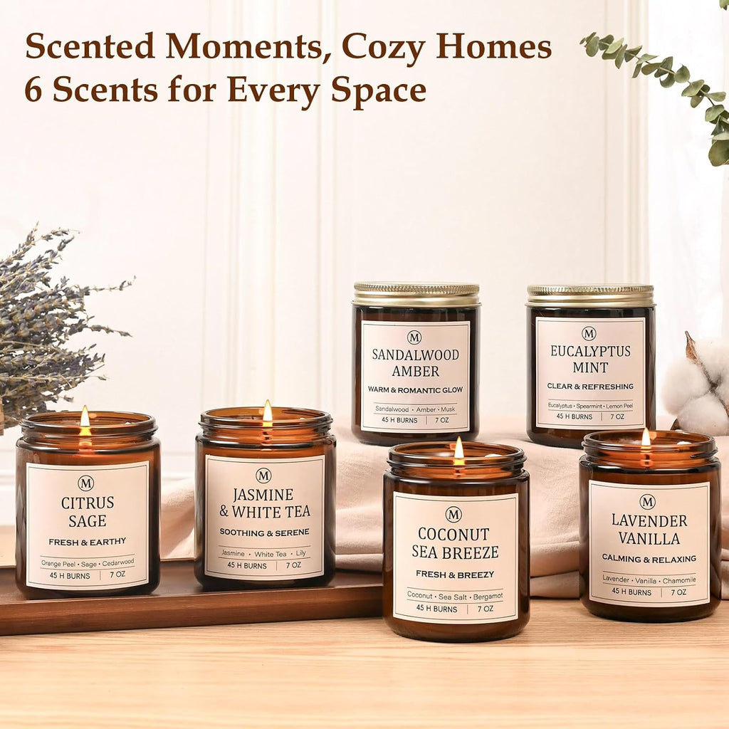 Scented Candles, 6-Pack Soy Candle Gift Set, Up to 300 Hours - Set of 6