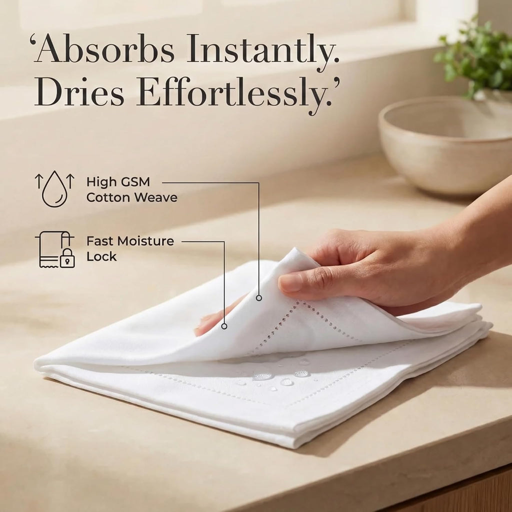 Cloth Napkins White Hemstitch Dinner Napkins Set of 12 (20X20) 100% Cotton Absorbent Washable Durable Reusable Ideal