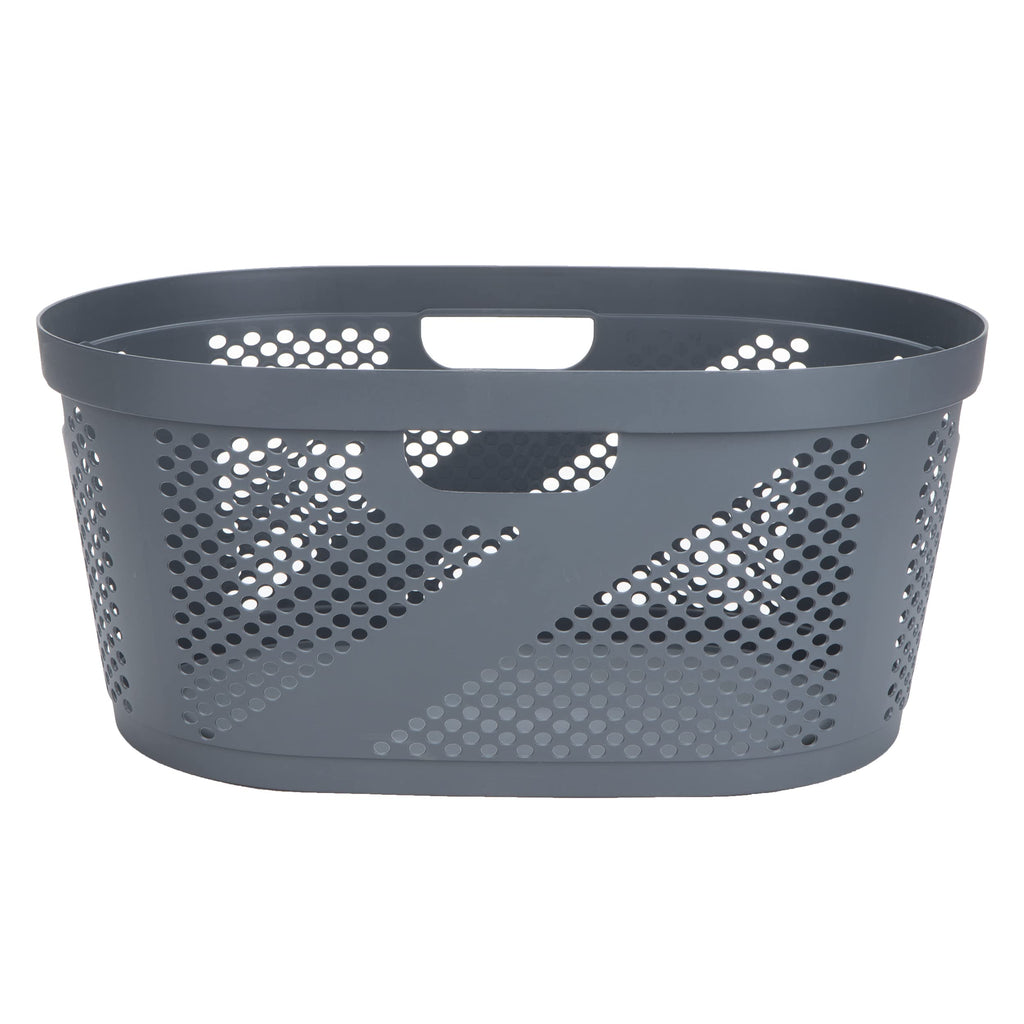 40L Laundry Basket, Clothes Hamper, Premium Wicker Design, Plastic, Gray
